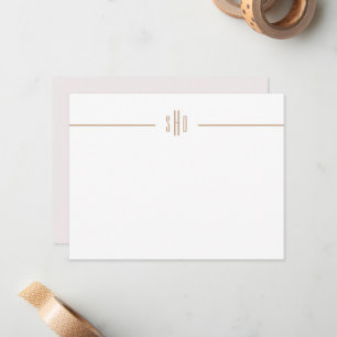 Minimal Pink + Camel Monogram Note Card Stationery