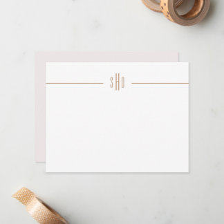 Minimal Pink + Camel Monogram Note Card Stationery
