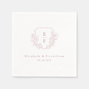 Minimal Pink Cherry Blossom Monogram Crest Wedding Napkins