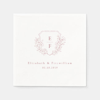 Minimal Pink Cherry Blossom Monogram Crest Wedding Napkins