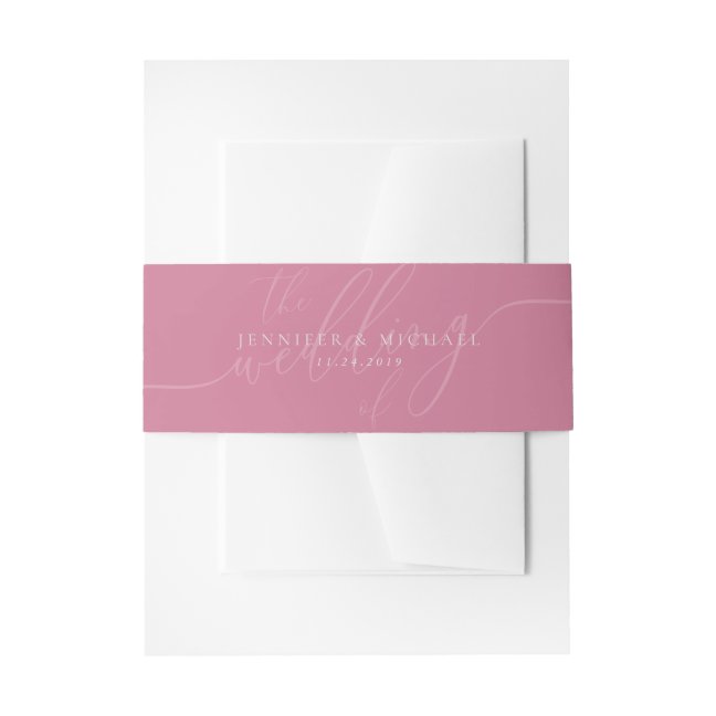 Minimal pink Clean Simple the wedding of monogram Invitation Belly Band