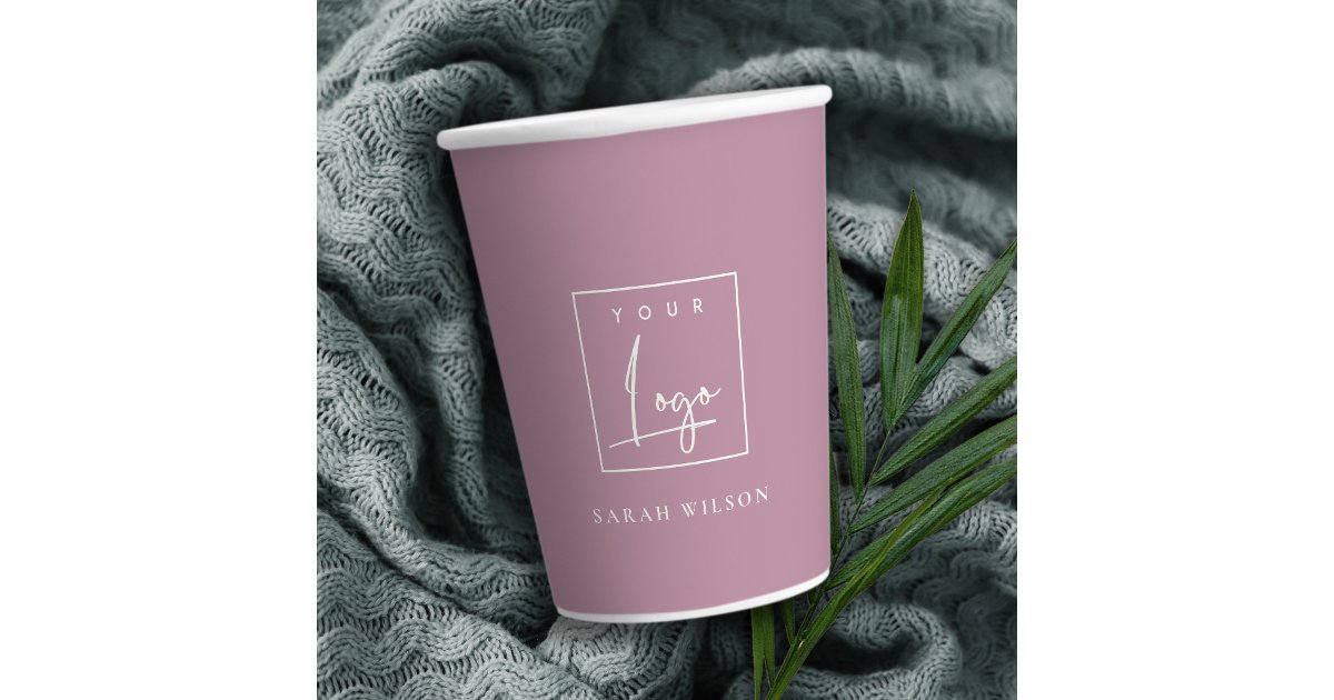 Minimal Pink Custom Promotional Business Logo Paper Cups | Zazzle