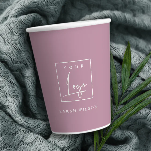 Minimal Pink Custom Promotional Business Logo Paper Cups | Zazzle