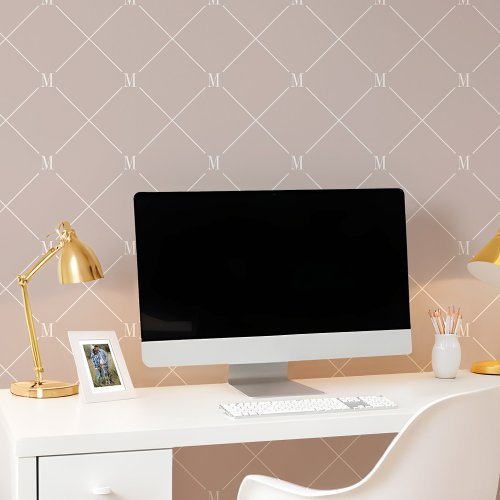 Minimal Pink Diagonal Checkered Monogram Pattern Wallpaper