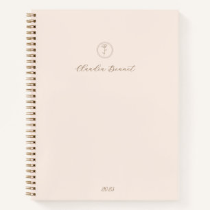 Minimal Pink Elegant Flower Logo & Script Name Notebook
