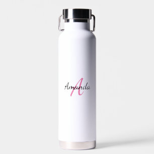 Minimal Pink First Name & Initial Monogram Water Bottle