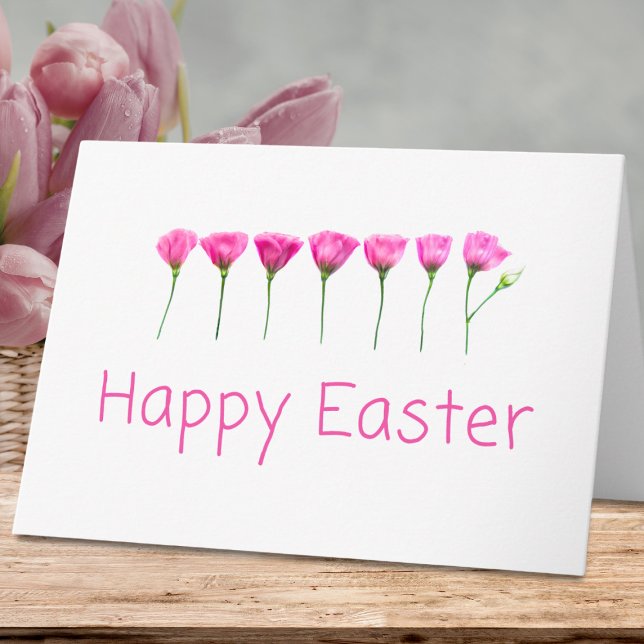 Minimal Pink Flowers Happy Easter Modern Spring Holiday Card (Creator Uploaded)