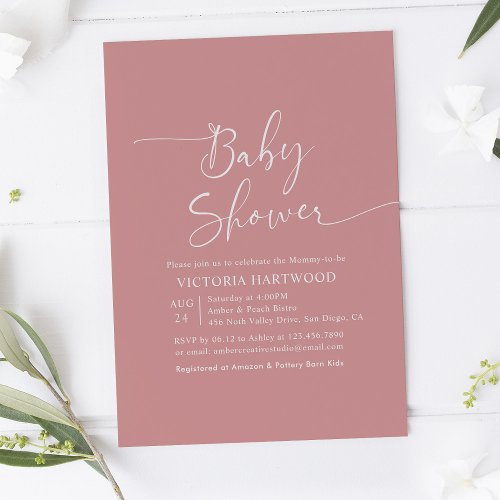 Minimal Pink Girl Baby Shower Invitation