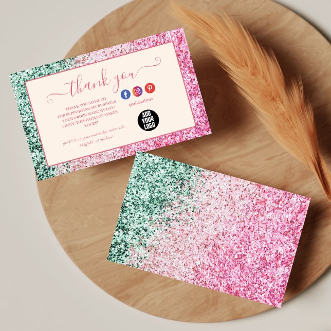 Minimal Pink Glitter Style Thank You Card (Creator Uploaded)