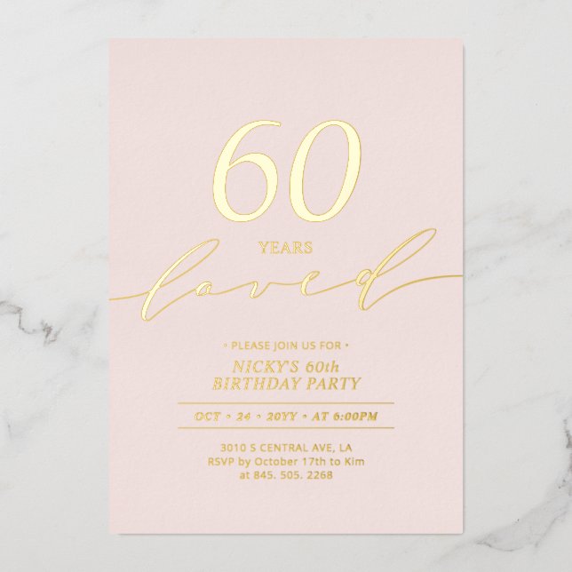 Minimal Pink & Gold Milestone Birthday  Foil Invitation (Front)