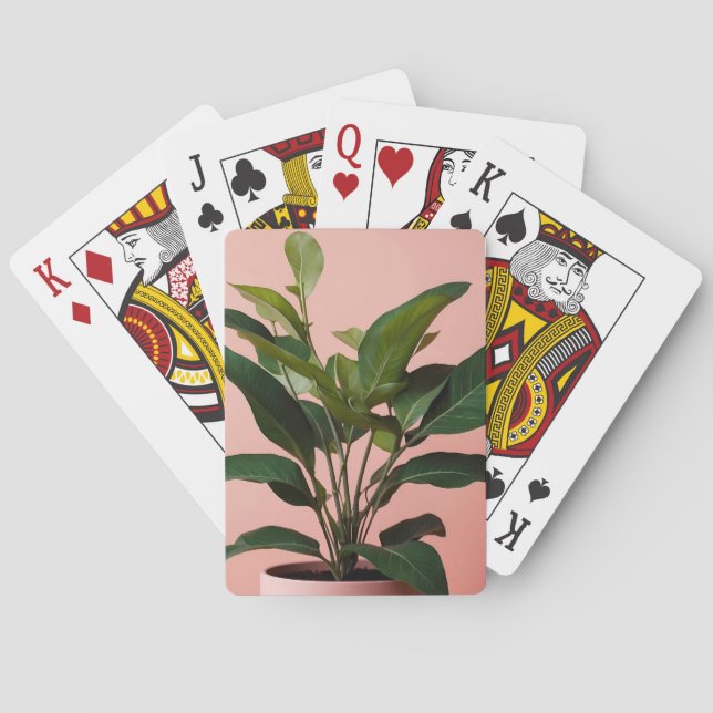Minimal Pink & Green Plant Gardening Poker Cards (Back)