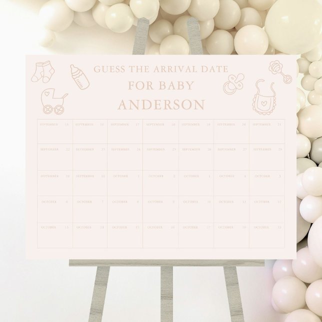 Minimal Pink Guess The Date Girl Baby Shower Game Foam Board (Creator Uploaded)