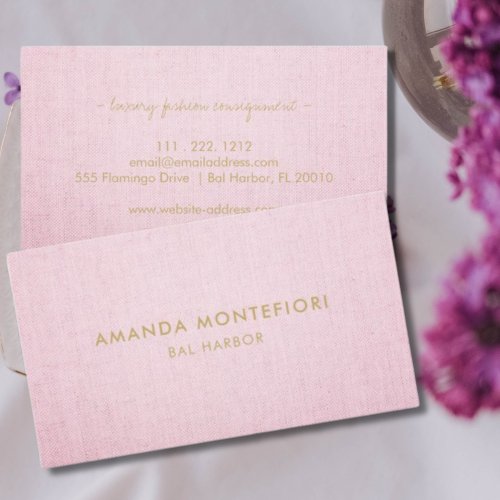 Minimal Pink Linen Texture Modern Professional Business Card