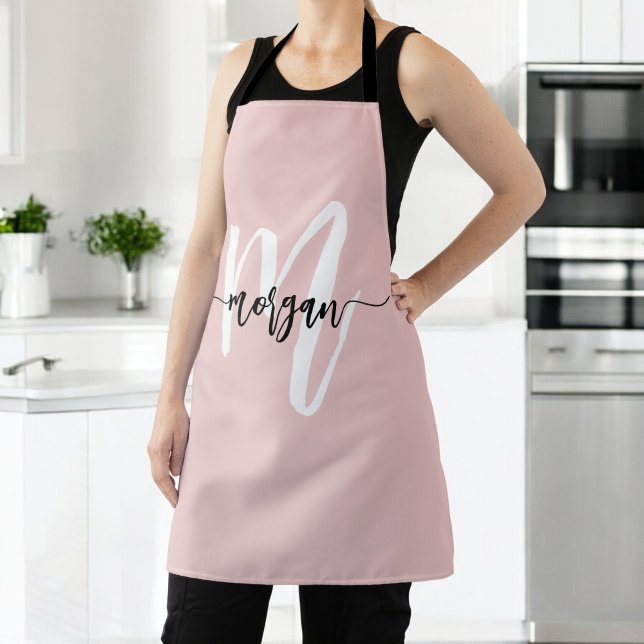 Minimal Pink Modern Typographic Monogram Apron (Creator Uploaded)