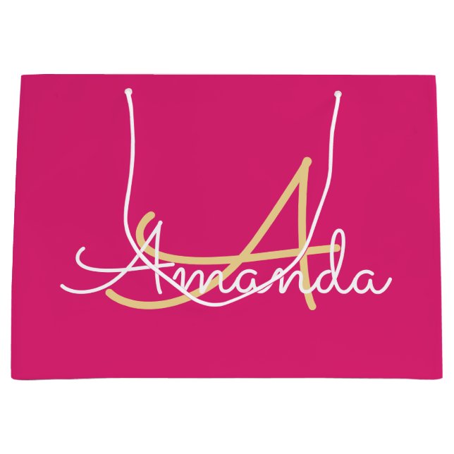 Minimal Pink Monogram Name Bridal Shower Favor  Large Gift Bag (Front)