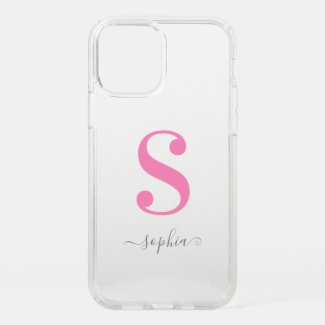 Minimal Pink Monogram with Grey Script Name Speck iPhone Case
