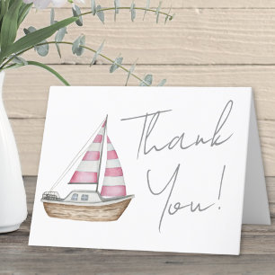 Minimal Pink Nautical Baby Shower Letterpress Thank You Card