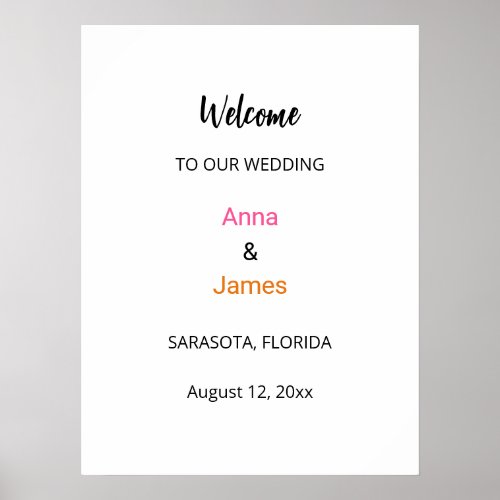 Minimal Pink Orange White Wedding Welcome Poster