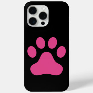 Minimal Pink Paw Print on Black Background iPhone 15 Pro Max Case