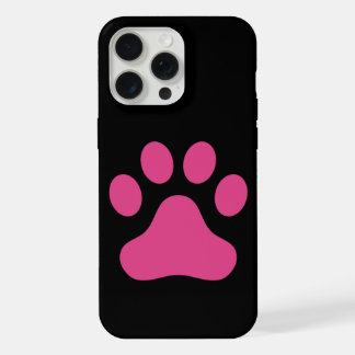 Minimal Pink Paw Print on Black Background iPhone 15 Pro Max Case