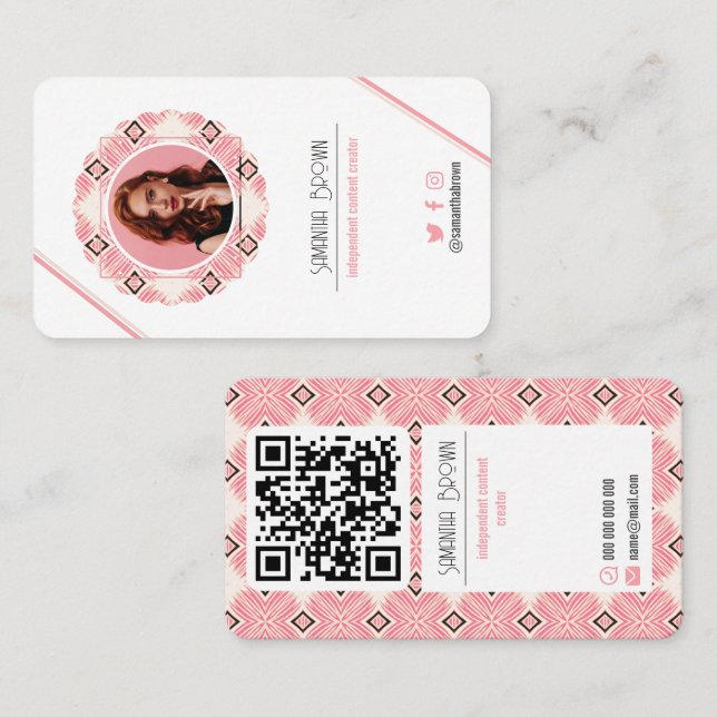 Minimal Pink Photo QR code Patterned Business Card (Front/Back)