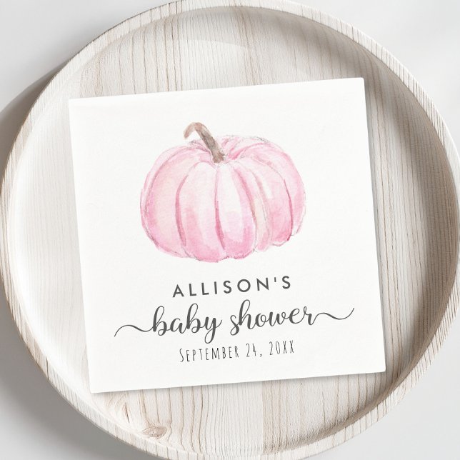 Minimal Pink Pumpkin Watercolor Baby Girl Shower Napkins (Creator Uploaded)