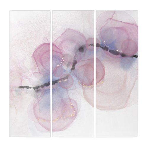 Minimal Pink Purple Glitter Abstract Alcohol Ink Triptych