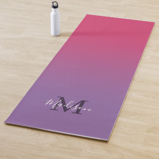 Minimal Pink Purple Gradient Monogram Script Name Yoga Mat
