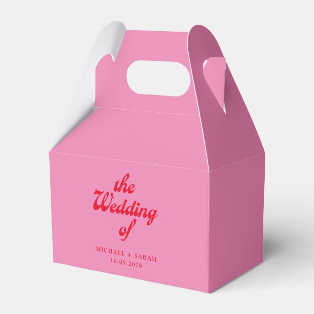 Minimal Pink Red Retro Wedding Favor Boxes (Front Side)