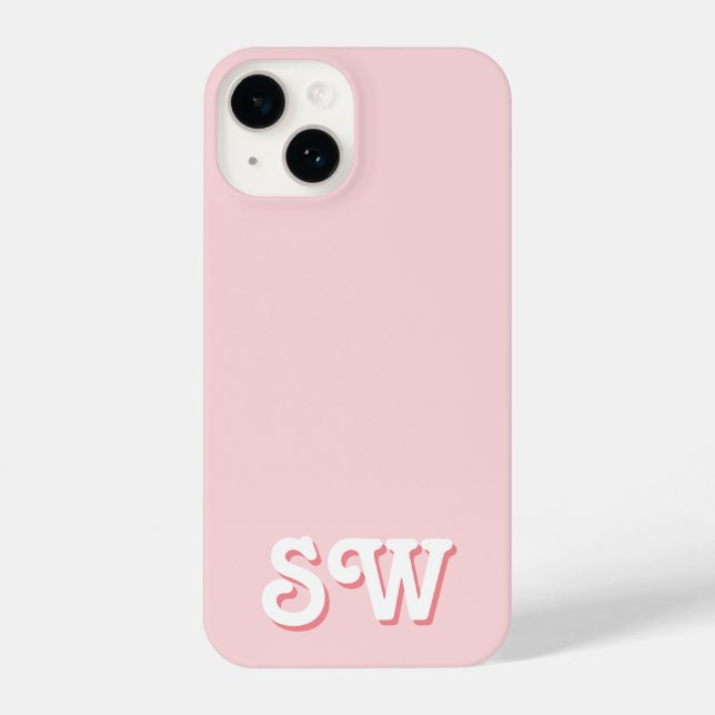 Minimal Pink Retro Initial Monogram iPhone Case (Back)