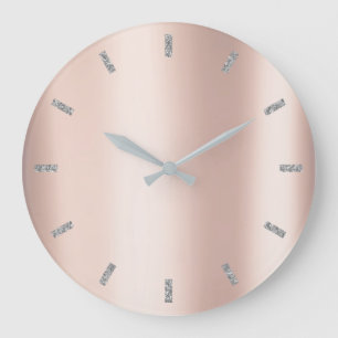 Minimal Pink Rose Gold Metallic Blush Powder Gray Large Clock