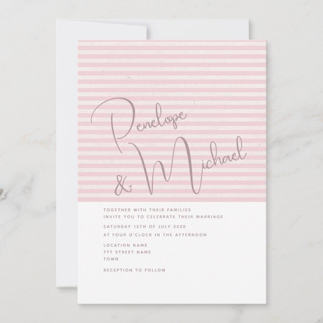 Minimal Pink Stripe Wedding Invitation (Front)