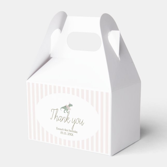 Minimal Pink T Rex Tutu Girl Birthday Favor Boxes (Front Side)