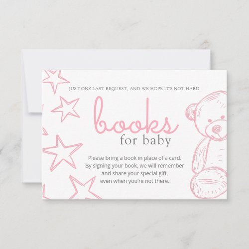 Minimal Pink Teddy Bear Baby Shower Book Request I Invitation