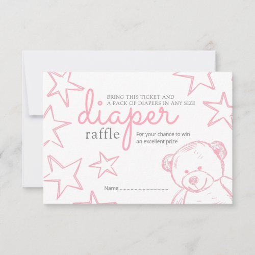 Minimal Pink Teddy Bear Baby Shower Diaper Raffle Invitation