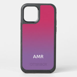 Minimal Pink to Purple Gradient White Monogram OtterBox Symmetry iPhone 12 Case
