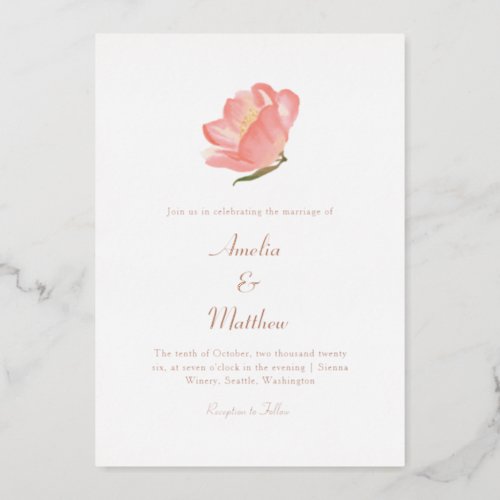 Minimal Pink Watercolor Floral Wedding Rose Gold Foil Invitation
