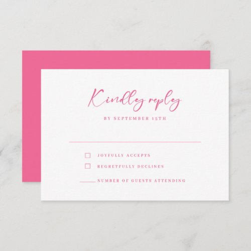 Minimal Pink Wedding Kindly Reply RSVP Card