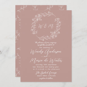 Minimal Pinkish Gray White Boho Botanical Wedding Invitation
