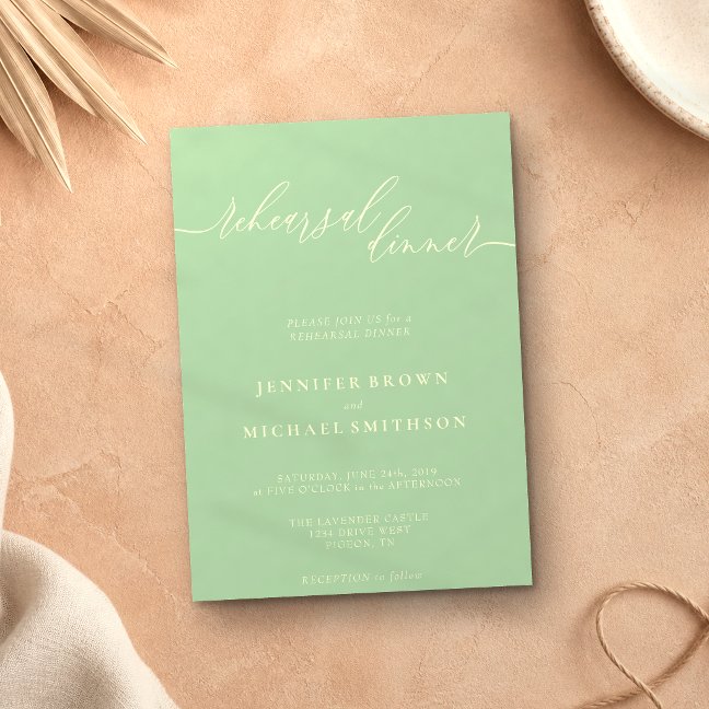 Minimal Pistachio Celebration Rehearsal Dinner Invitation