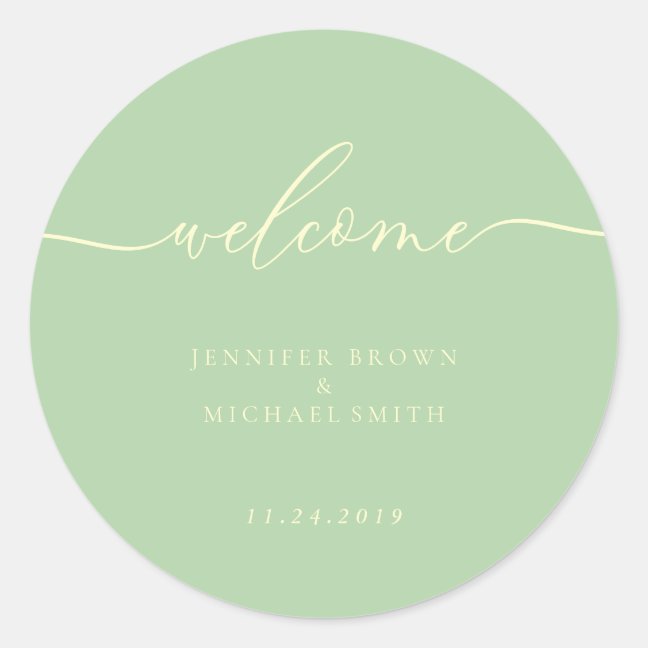 Minimal Pistachio & Cream Welcome Classic Round Sticker
