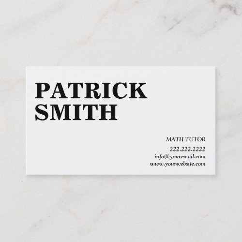 Minimal Plain Bold Text Math Tutor Business Card