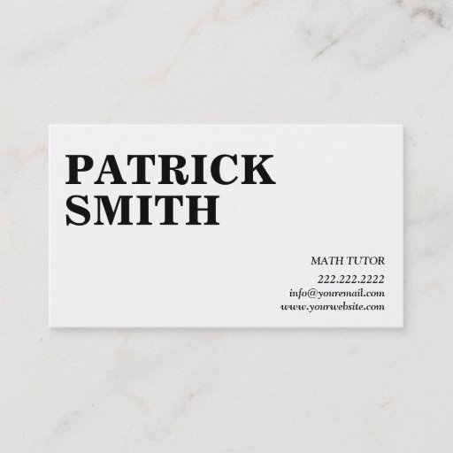 Customizable Minimal Plain Bold Text Math Tutor Business Card