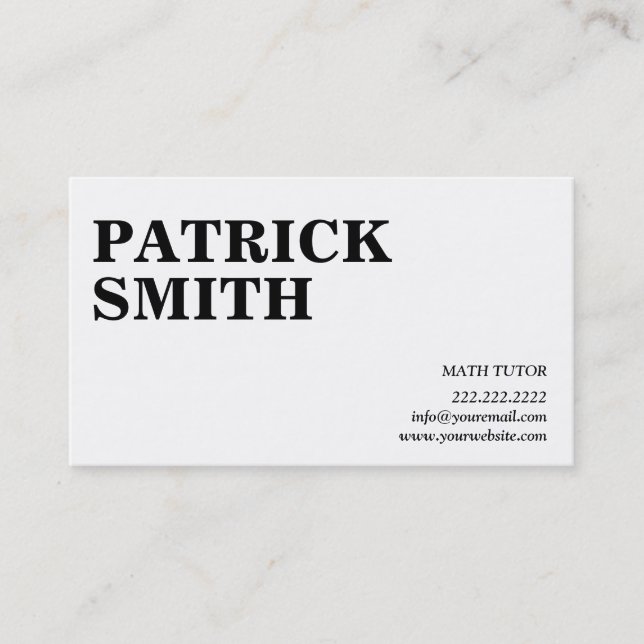 Minimal Plain Bold Text Math Tutor Business Card (Front)