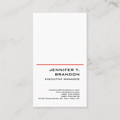 Minimal Plain Red Line White Modern Professional Business Card