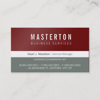 Minimal Plain Simple Corporate Maroon Red Grey Business Card by edgeplus at Zazzle