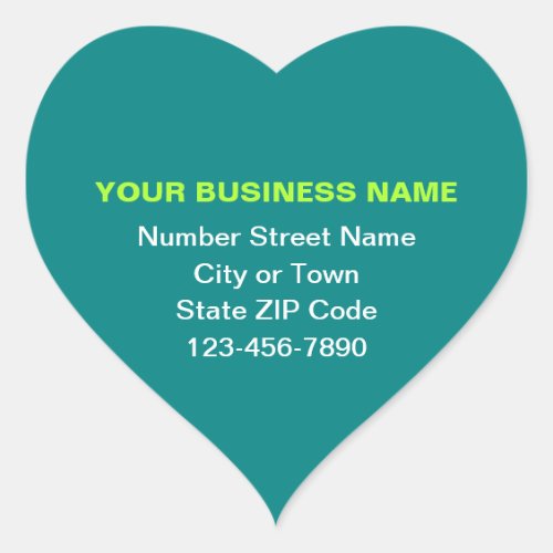 Minimal Plain Texts Business Brand on Teal Green Heart Sticker