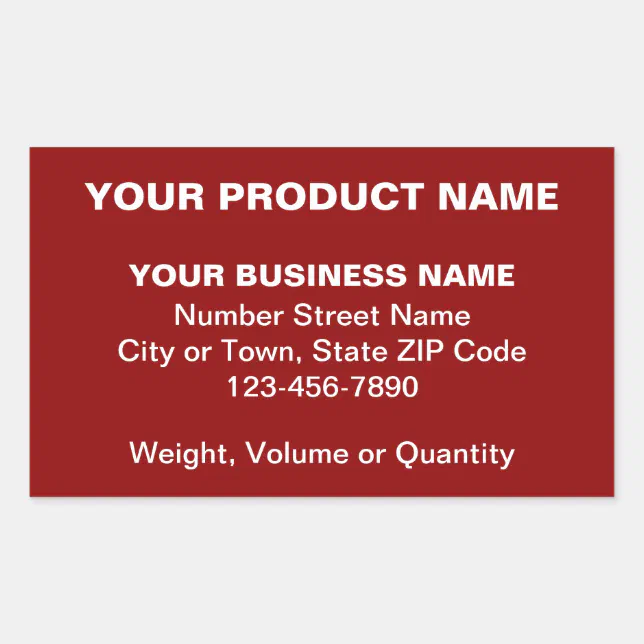 Minimal Plain Texts of Business Product on Red Rectangular Sticker | Zazzle