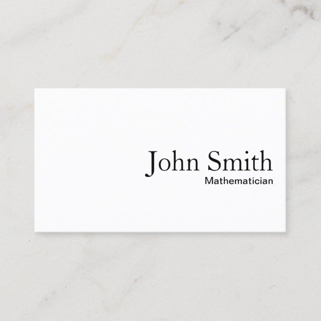 Minimal Plain White Mathematician Business Card (Front)