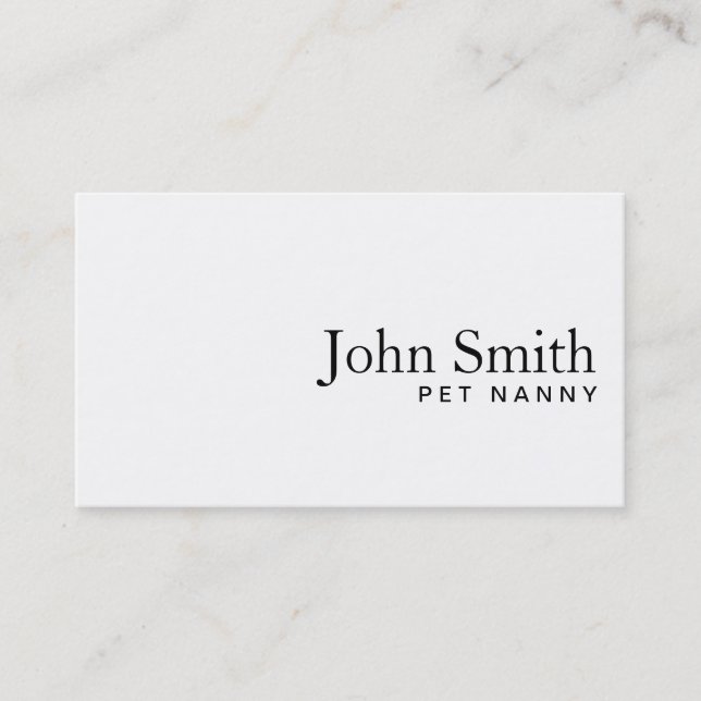 Minimal Plain White Pet Nanny Business Card (Front)